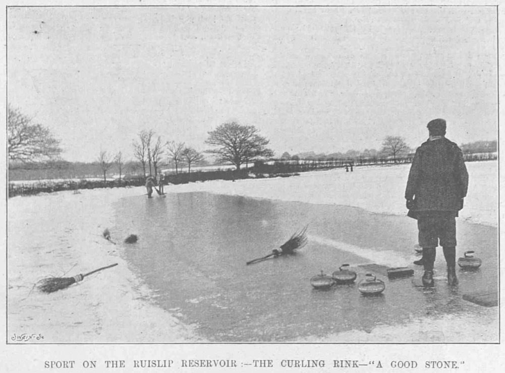 Curling on the ice on Ruislip Lido
