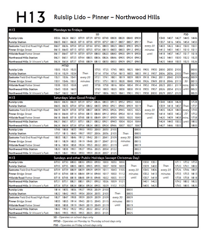 H13 timetable 2